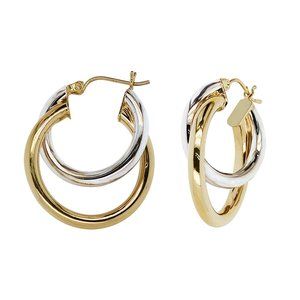 Round Double Hoop Earrings 14K Two-Tone Gold